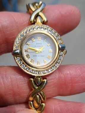 Anne Klein Gold-Tone Crystal Accent Women's Bracelet Watch with White Dial